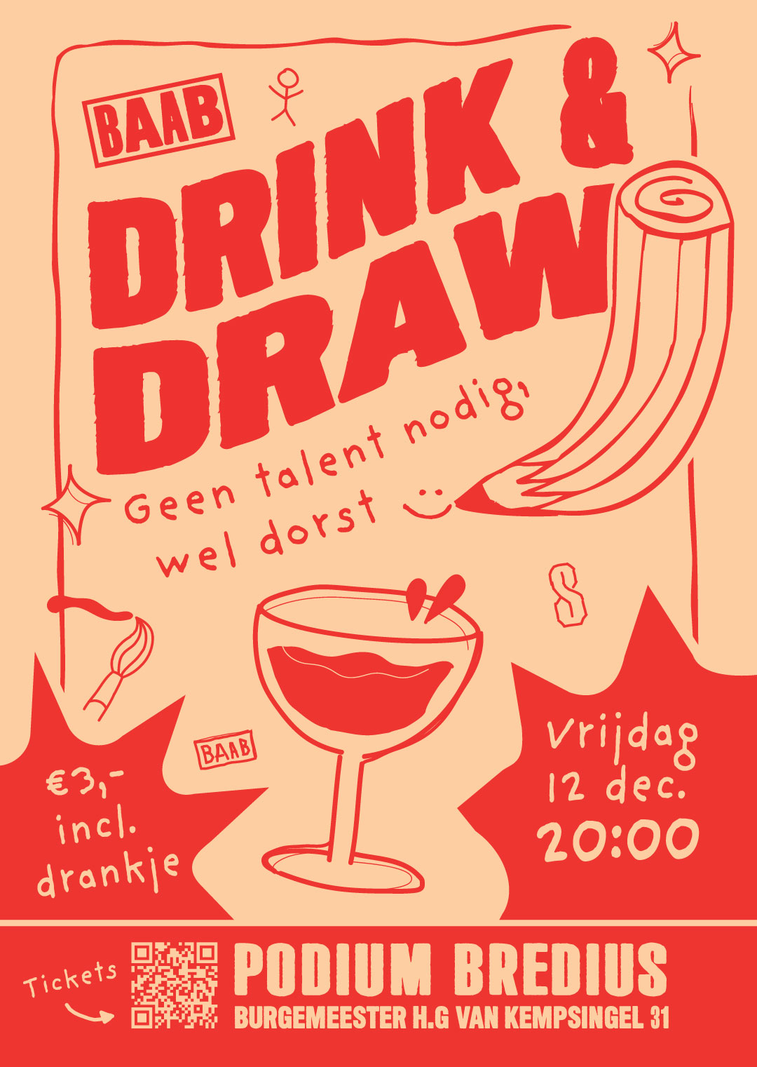 Poster Drink and Draw 12-12-2025 BAAB Woerden @ Podium Bredius 